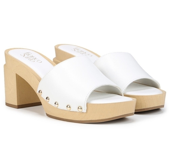 🤍🔹️FRANCO SARTO 🔹️White Made In Brazil Leather Capri Clog Sandals - Picture 1 of 5